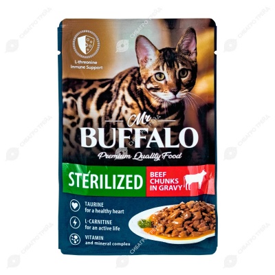 MR. BUFFALO STERILIZED пауч для стерилизованных кошек (ГОВЯДИНА, СОУС), 85 г.