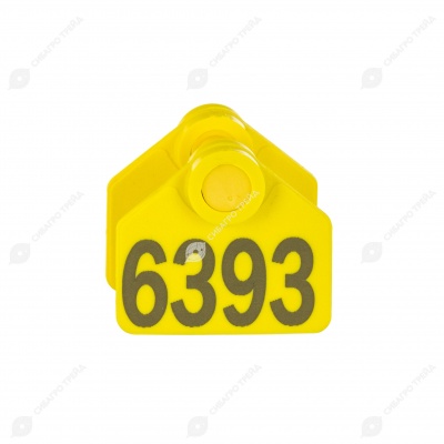 Бирка двойная СКС (56 * 58 мм) жёлтая с номером (под щипцы СКС без иглы), 100 шт.