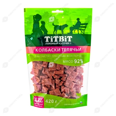 Лакомство  Колбаски телячьи для собак, 420 г- XXL выгодная упаковка. TITBIT.