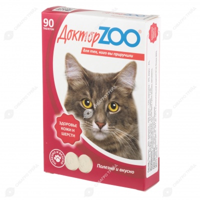 Лакомство ДОКТОРZOO для кошек ЗДОРОВЬЕ КОЖИ И ШЕРСТИ с биотином и таурином, 90 табл.