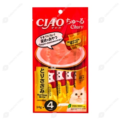 INABA Ciao Churu пюре из курицы для кошек, 4 шт. по 14 г.