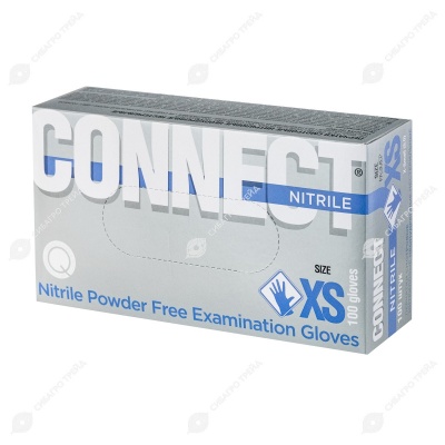 Перчатки нитриловые, плотные, размер XS, 50 пар. CONNECT BLUE NITRILE.