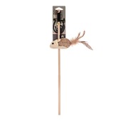 Игрушка-дразнилка WOGY Мышка текстильная с перьями и колокольчиком на деревянной палочке