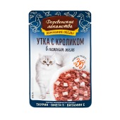 ДЕРЕВЕНСКИЕ ЛАКОМСТВА пауч для кошек "Домашние обеды" в нежном желе (УТКА С КРОЛИКОМ), 70 г