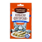 ДЕРЕВЕНСКИЕ ЛАКОМСТВА колбаски докторские из нежной утки для кошек, 6 * 10 г