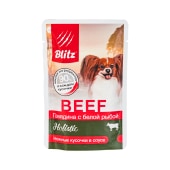 BLITZ Holistic пауч для взрослых собак мелких пород (ГОВЯДИНА, БЕЛАЯ РЫБА), 85 г