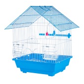 Клетка WOGY для птиц (38 * 30 * 23 см) 2 кормушки, жердочка, качели, с поддоном, микс