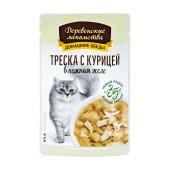 ДЕРЕВЕНСКИЕ ЛАКОМСТВА паштет в нежном желе для кошек "Домашние обеды" (ТРЕСКА), 70 г