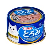 INABA Ciao Toromi Milk консервы для кошек в овсяном молоке (ТУНЕЦ МАГУРО, КУРИНОЕ ФИЛЕ, КАЦУОБУСИ), 80 г