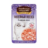 ДЕРЕВЕНСКИЕ ЛАКОМСТВА пауч для кошек "Домашние обеды" в нежном желе (ФИЛЕЙНЫЙ ЛОСОСЬ), 70 г