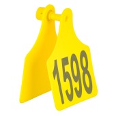 Бирка двойная СКС (61 * 80 мм) жёлтая с номером (под щипцы СКС с иглой), 100 шт.