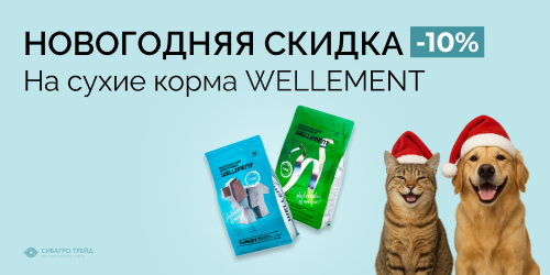 Новогодняя скидка 10% на сухие корма Wellement