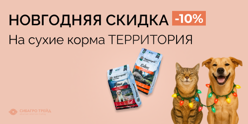Новогодняя скидка 10% на сухие корма Территория