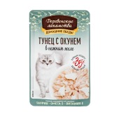 ДЕРЕВЕНСКИЕ ЛАКОМСТВА пауч для кошек "Домашние обеды" в нежном желе (ТУНЕЦ С ОКУНЕМ), 70 г