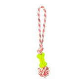 Игрушка канатная мяч тенисный с косточкой (8 * 4,5 см) с ручкой 7 см, 42 см, для собак, микс, NUNBELL