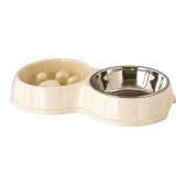 Миска двойная (30,5 * 17 * 5 см) съемная для животных, металл+интерактив, NUNBELL