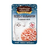ДЕРЕВЕНСКИЕ ЛАКОМСТВА пауч для кошек "Домашние обеды" в нежном желе (ЛОСОСЬ, КАЛЬМАР), 70 г