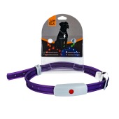 Ошейник WOGY светящийся (ОШ до 69 см) с застежкой, влагостойкий, фиолетовый, 3 режима