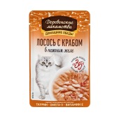 ДЕРЕВЕНСКИЕ ЛАКОМСТВА пауч для кошек "Домашние обеды" в нежном желе (ЛОСОСЬ, КРАБ), 70 г