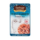 ДЕРЕВЕНСКИЕ ЛАКОМСТВА пауч для кошек "Домашние обеды" в нежном желе (ЛОСОСЬ, ОСЬМИНОГ), 70 г