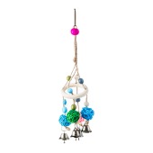 Игрушка WOGY составная на джутовой нитке (30 * 6 * 6 см) с шариками из ротанга и колокольчиком, для птиц