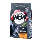 ALPHAPET WOW для взрослых стерилизованных кошек и котов (ИНДЕЙКА, ПОТРОШКИ), 1,5 кг