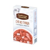 ДЕРЕВЕНСКИЕ ЛАКОМСТВА суп из тунца с кальмаром и макрелью для кошек, 4 шт по 35 г
