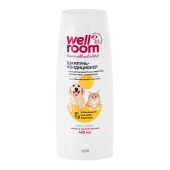 WELLROOM шампунь-кондиционер для длинношерстных для кошек и собак, 400 мл