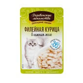 ДЕРЕВЕНСКИЕ ЛАКОМСТВА пауч для кошек "Домашние обеды" в нежном желе (ФИЛЕЙНАЯ КУРИЦА), 70 г
