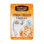 ДЕРЕВЕНСКИЕ ЛАКОМСТВА пауч для кошек "Домашние обеды" в нежном желе (КУРИЦА С ЛОСОСЕМ), 70 г