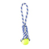 Игрушка канатная мяч тенисный с ручкой, 6 см, 35 см, для собак, микс, NUNBELL