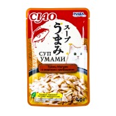 INABA Ciao Суп Умами пауч для кошек (ТУНЕЦ МАГУРО, МОРСКОЙ ГРЕБЕШОК), 40 г