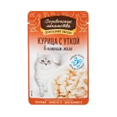 ДЕРЕВЕНСКИЕ ЛАКОМСТВА пауч для кошек "Домашние обеды" в нежном желе (КУРИЦА С УТКОЙ), 70 г