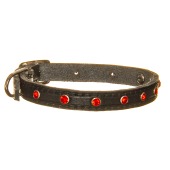 Ошейник кожаный (СТРАЗЫ) 19 - 26,5 см, 1 см, ЗООНИК