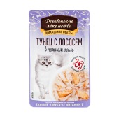 ДЕРЕВЕНСКИЕ ЛАКОМСТВА пауч для кошек "Домашние обеды" в нежном желе (ТУНЕЦ С ЛОСОСЕМ), 70 г