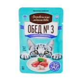 ДЕРЕВЕНСКИЕ ЛАКОМСТВА пауч для кошек "Домашние обеды" (ТУНЕЦ С ГРЕБЕШКОМ), 50 г