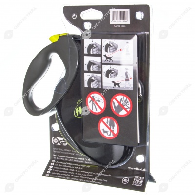 Рулетка GIANT L (8 м, 50 кг) ремень, чёрный/неон, FLEXI