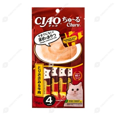 INABA Ciao Churu пюре из курицы и говядины для кошек, 4 шт по 14 г