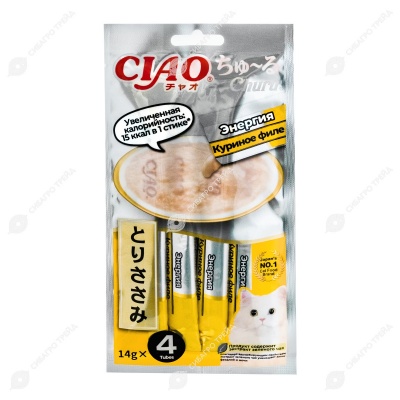 INABA Ciao Churu функциональное пюре из куриного филе для кошек (энергия), 4 шт по 14 г
