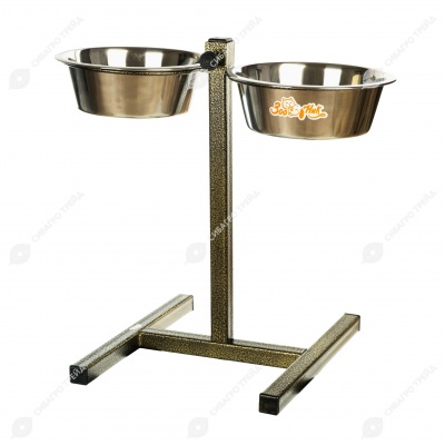 Миски металлические + регулируемая подставка, БРОНЗА 2 * 4,0 л, ЗООНИК