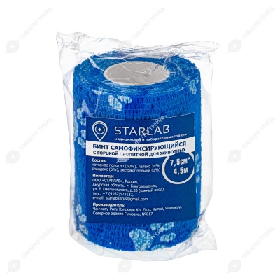 Бандаж самофиксирующийся STARLAB 7,5 см * 4,5 м с горькой пропиткой, синий.