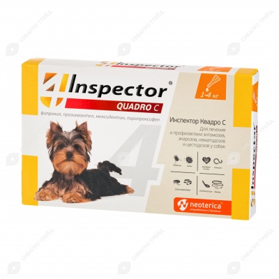INSPECTOR QUADRO капли для собак 1 - 4 кг, 1 пипетка
