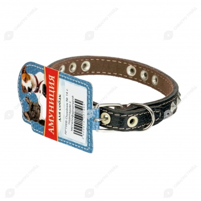 Ошейник №14 кожаный (ПОДКЛАД, МЕТАЛЛОФУРНИТУРА), ЧК