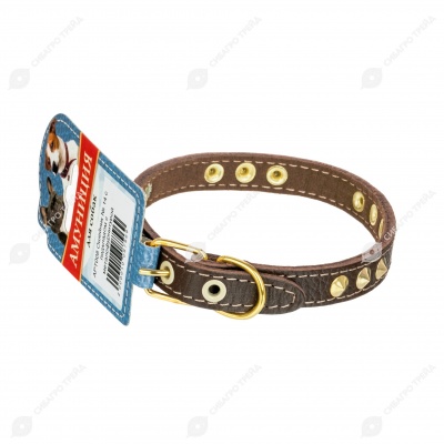 Ошейник №14 кожаный (ПОДКЛАД, МЕТАЛЛОФУРНИТУРА), ЧК