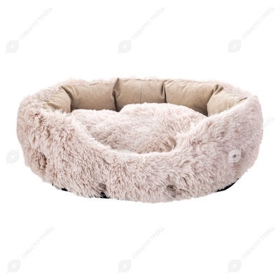 Лежак овальный пухлый FURRY №1 с подушкой 45 * 35 * h15 см (вельвет, мех, синтепух), бежевый