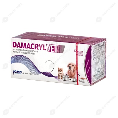 DAMACRYL (ПГА) плетеная рассасывающаяся нить (1 * 75 см, 2) с иглой 40 мм, 1/2, колющая, 12 шт