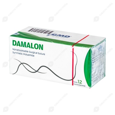 DAMALON (ПА) мультифиламентная нерассасывающаяся нить (1 * 75 см, 3-0) с иглой 26 мм, 3/8, обратно-режущая, 12 шт