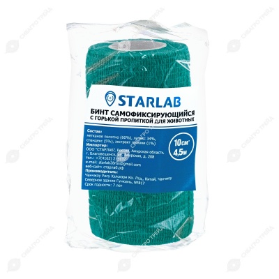 Бандаж самофиксирующийся STARLAB 10 см * 4,5 м с горькой пропиткой, мятный.