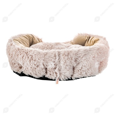 Лежак овальный пухлый FURRY №1 с подушкой 45 * 35 * h15 см (вельвет, мех, синтепух), бежевый