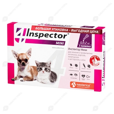 INSPECTOR MINI капли для кошек и собак 0,5 - 2 кг, 3 пипетки.